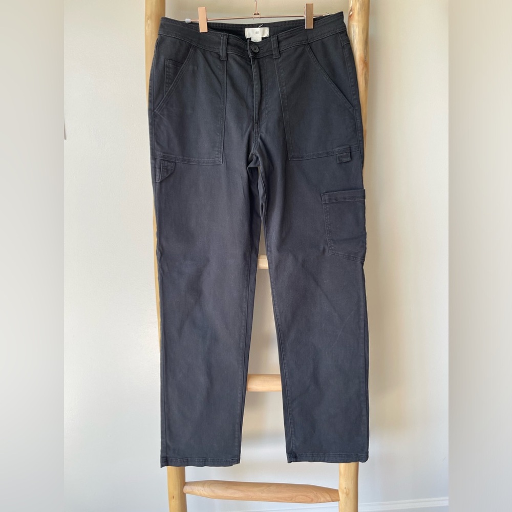 H&M Black Straight Leg Twill Cotton Carpenter Cargo Casual Pants 8 - Picture 4 of 7